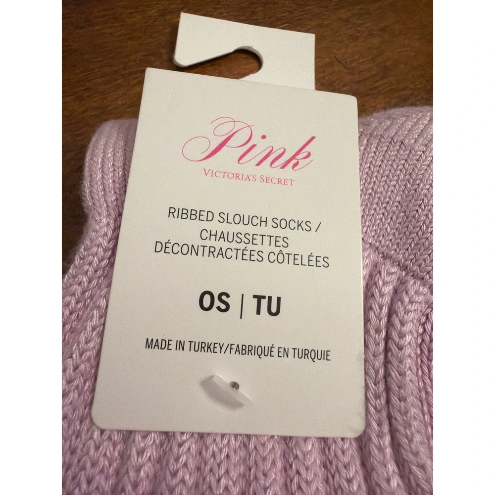 Pink Victoria's Secret Ribbed Slouch Socks Rhinestone Bow Lavender One Size NWT